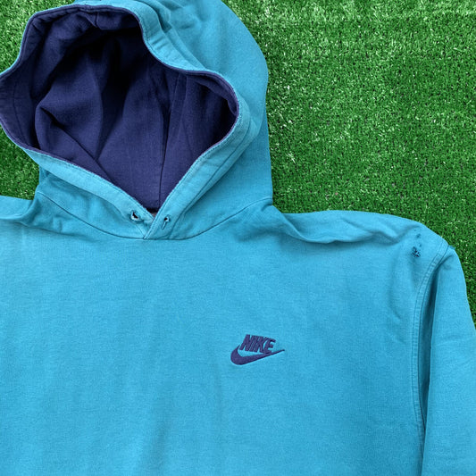 Nike Vintage Sweatshirt Mens T Shirt Tonal Hoodie Center Swoosh Blue 80s Rap