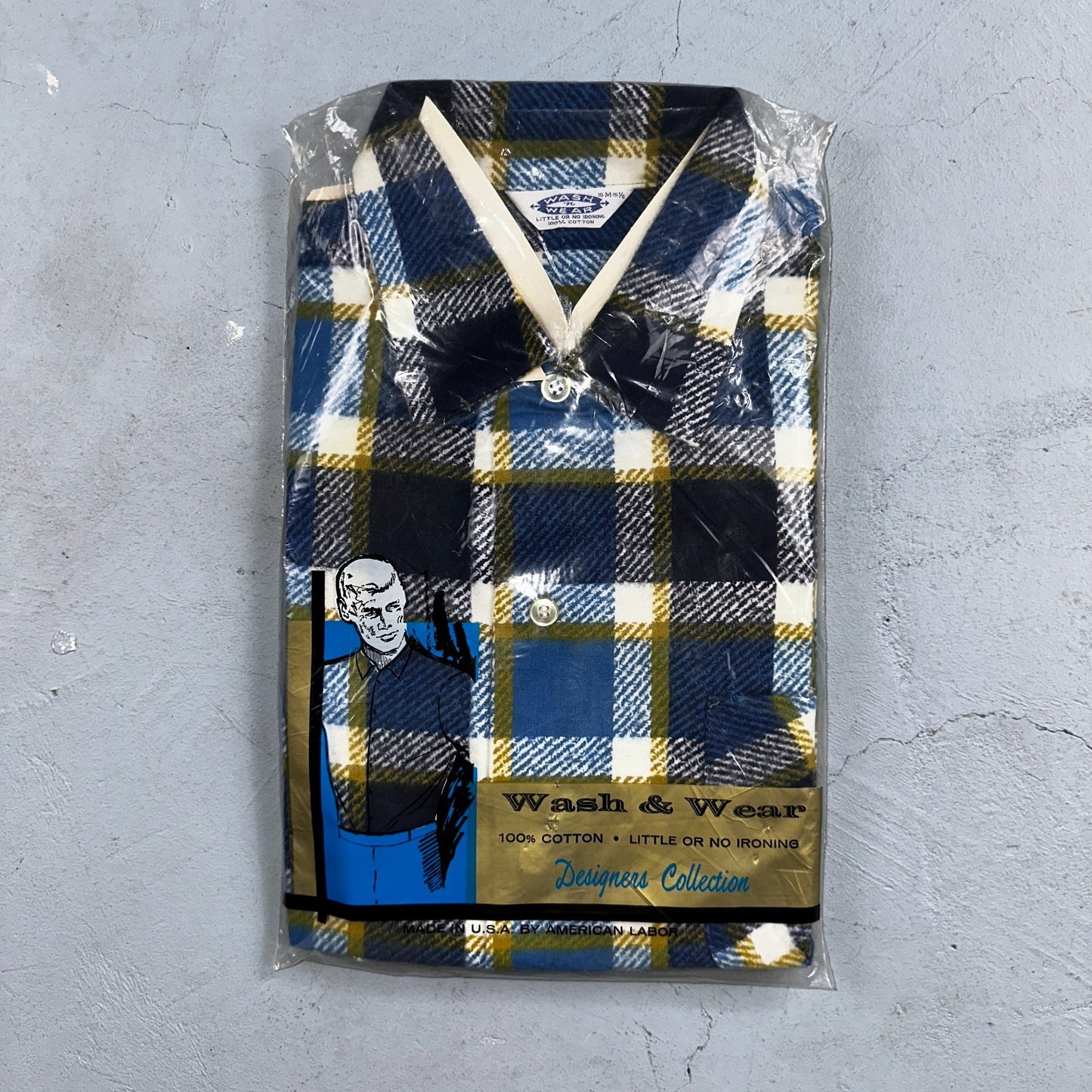 Deadstock VTG WASH N WEAR Button Down Shirt 50s 60s Shadow Plaid Rockabilly
