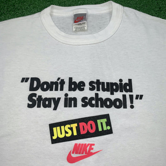 Nike Vintage T Shirt Mens L Stay In School Dunks Don't Be Stupid 90s Gray DARE