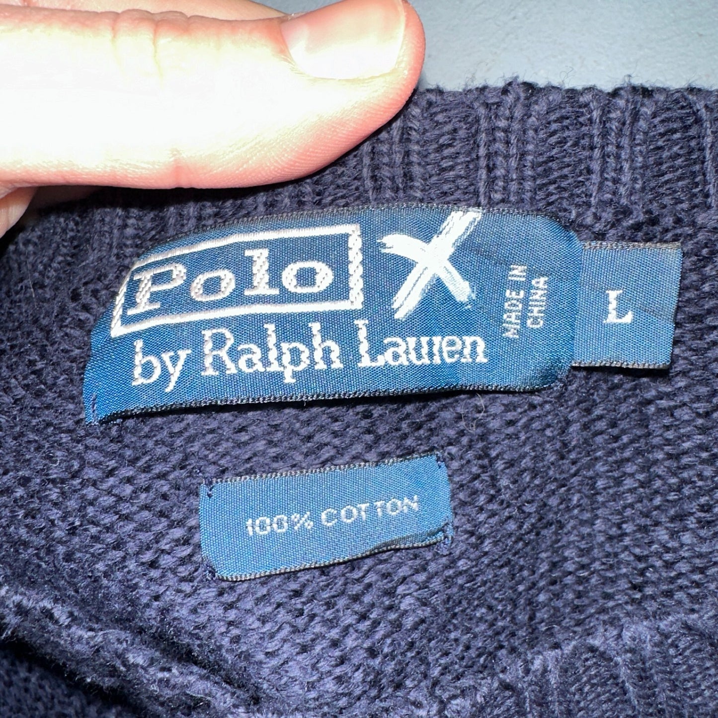 Polo Ralph Lauren Knit Crew Neck Sweater Blue Long Sleeve VTG 90s Cotton Size L