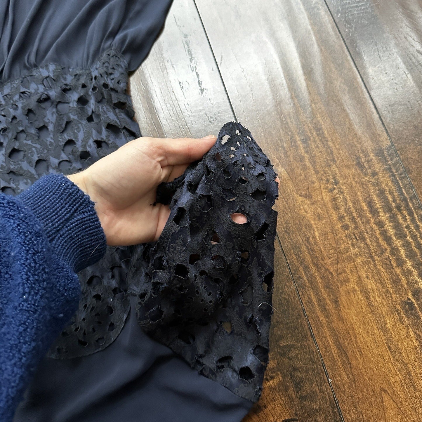 Chelsea28 Dress Womens S Navy Dot Flowy Long Sleeve Midi Cute Blue Vtg Style