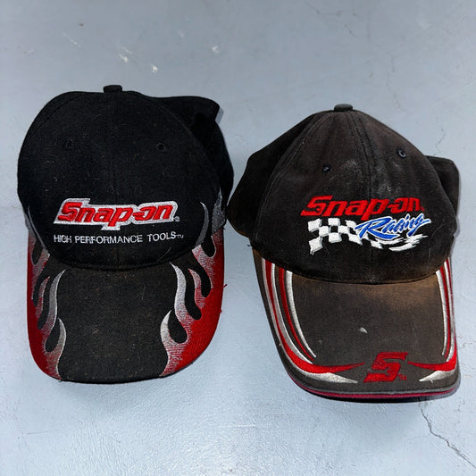 Snap On Racing Lot of 2 VTG Hat Cap Snapback Black Flames Y2K Dirty Cool Cars