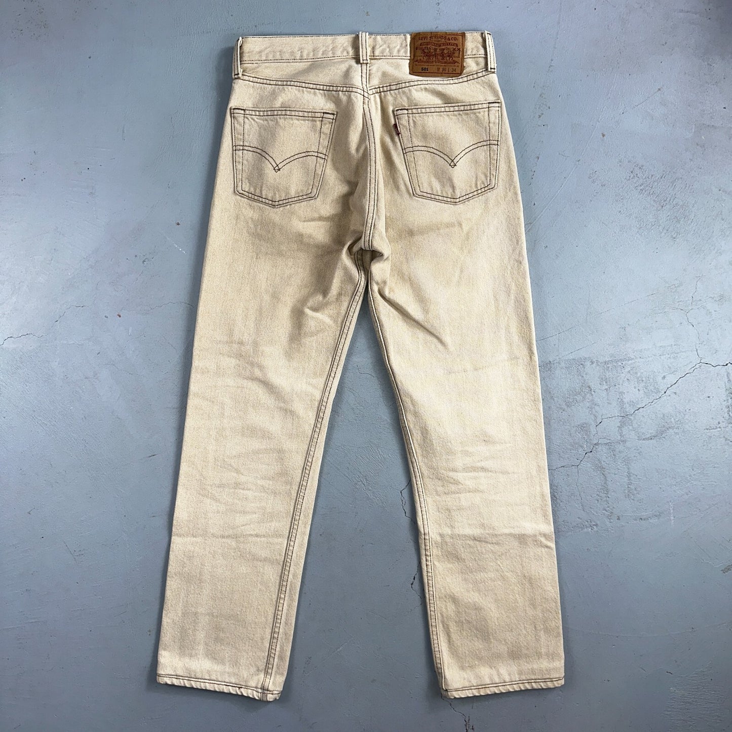 Levis 501 Vintage 90s USA XX Straight Leg Jeans Beige Light Wash 30x34 Act 29x29