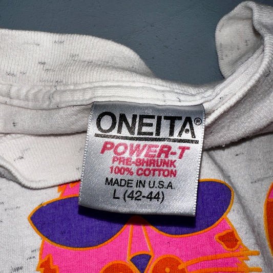 Oneita Cat San Diego VTG T Shirt 90s Gray Heather Cute California USA Pink Sun