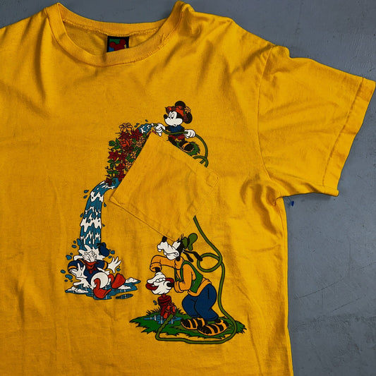 Disney Mickey Mouse Tilted Pocket 90s VTG T Shirt Y2K Goofy Cute Graphic Fun