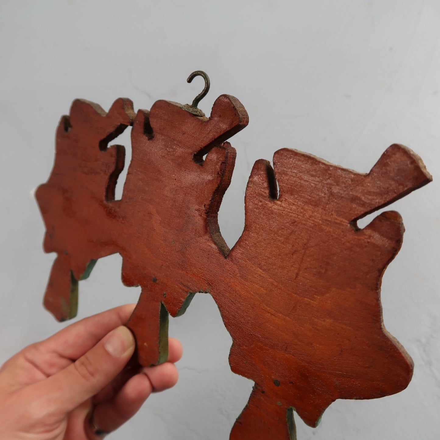 Vintage Three Little Pigs Wood Cutouts Hand Painted Wall Plaques Tie Hanger Hook