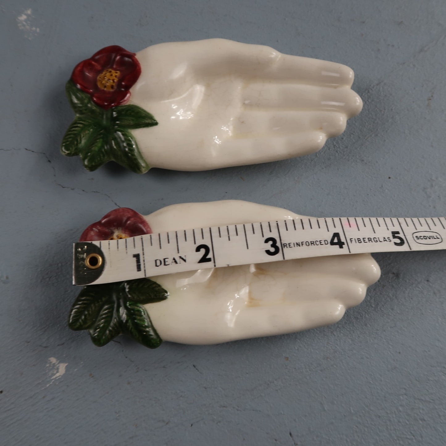 VTG 1958 Signed Glass Ring Jewelry Dish White Milk Glass Open Hand Flower Jacoma