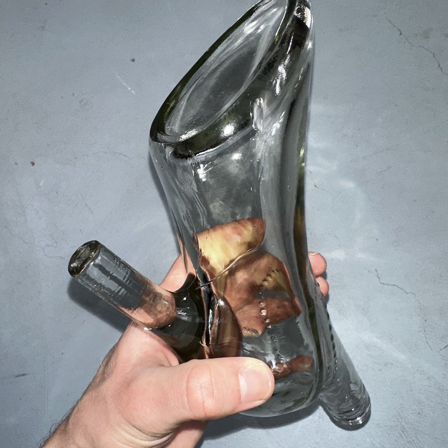 Empty Glass Boot Art High Heel Decanter Stiletto Shaped Lady Bottle Shoe VTG