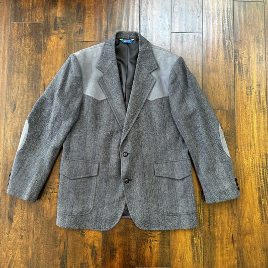 VTG Pendleton Blazer Men's 44 Wool Sport Coat USA Blue Gray Knit Button-Up 70s
