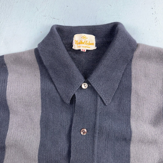VTG 1960s Kintted Shirt Polo Gray Loop Collar Cardigan Sweater Rockabilly Kramer