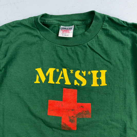 Oneita Mash Red Cross XL VTG T Shirt Single Stitch Green Army Medical USA