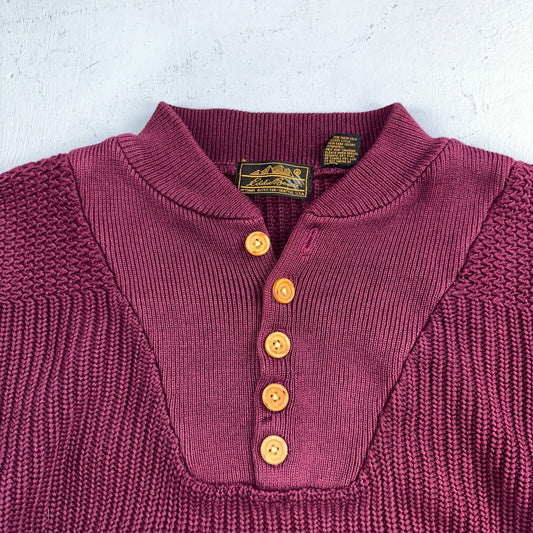 Eddie Bauer VTG 80s Sweater Mens Large Maroon Knit Henley Pullover Outdoor