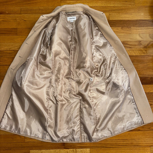 Vintage Calvin Klein Tan Wool Blend Button 2 Pocket Jacket Pea Coat Size 12