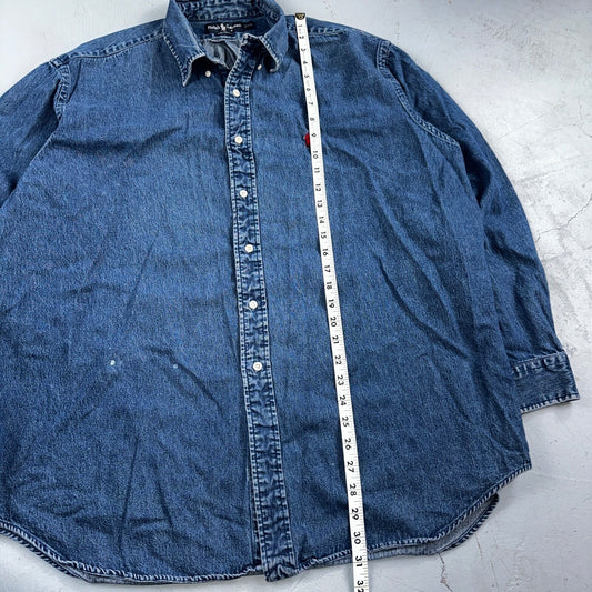 Polo Ralph Lauren Denim Blaire Button Front Oxford Shirt XL Vintage 90s