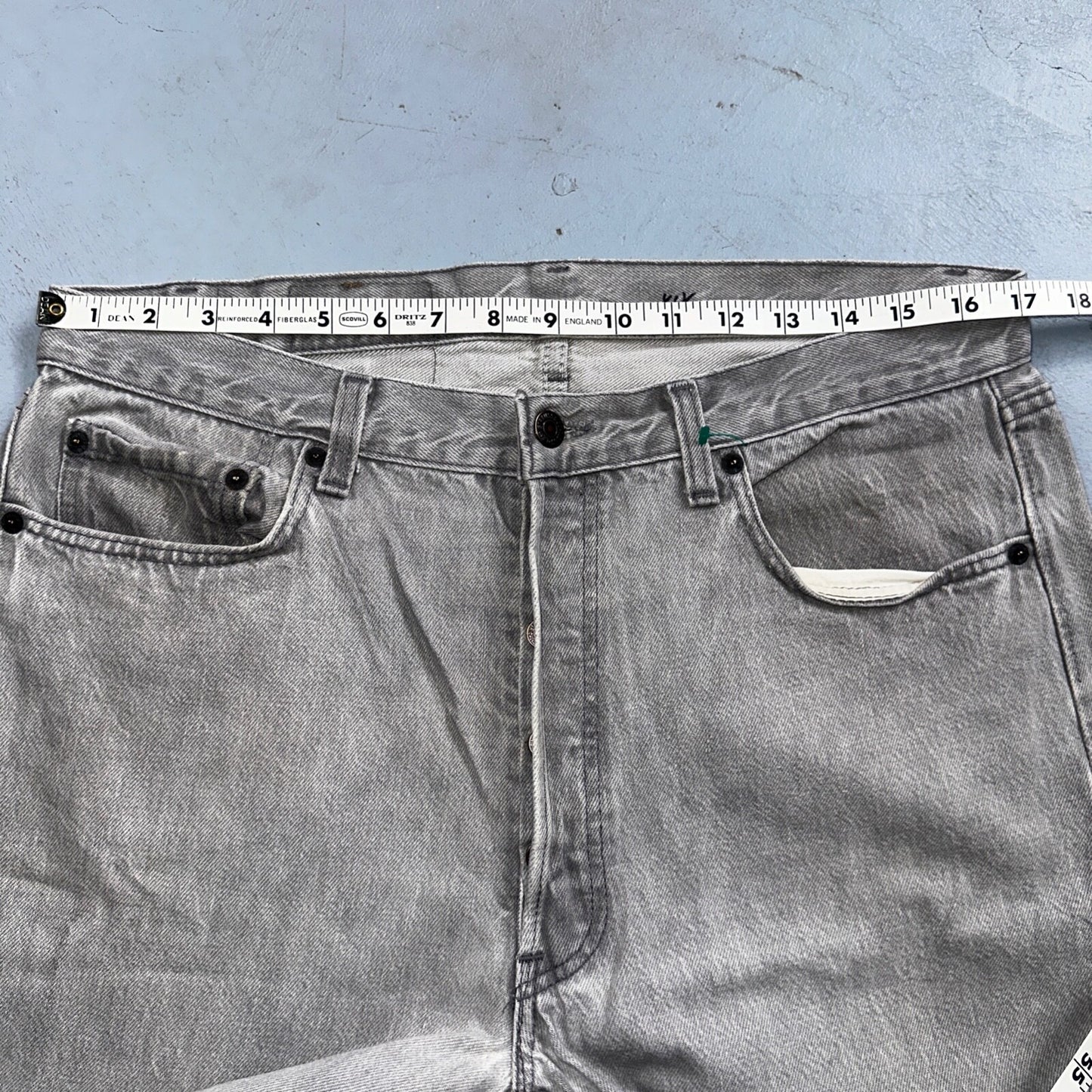 Levis 501 Vintage 90s USA XX Straight Leg Jeans 35x36 Gray Light Wash Act 34x34