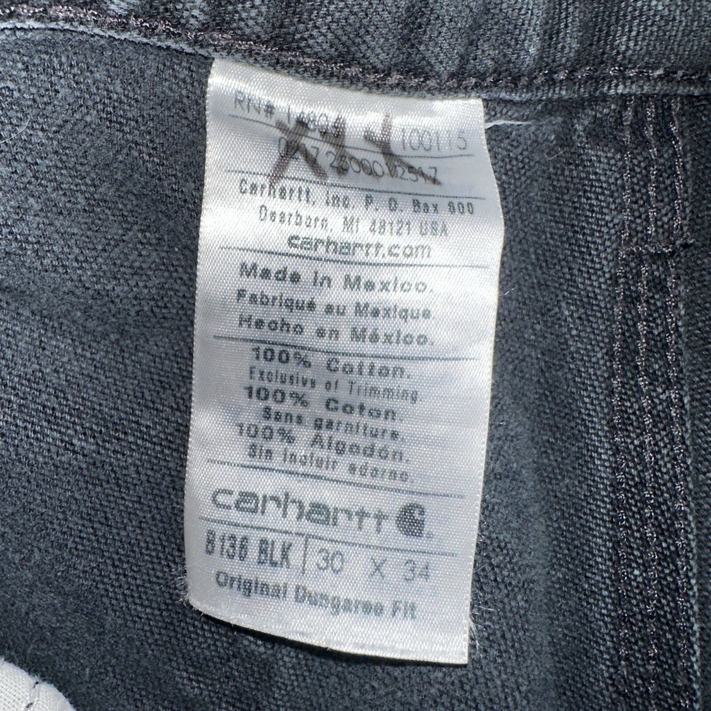 Carhartt VTG Double Knee Carpenter Pants Mexico B01 B136 BLK Black 30x34 A 27x31