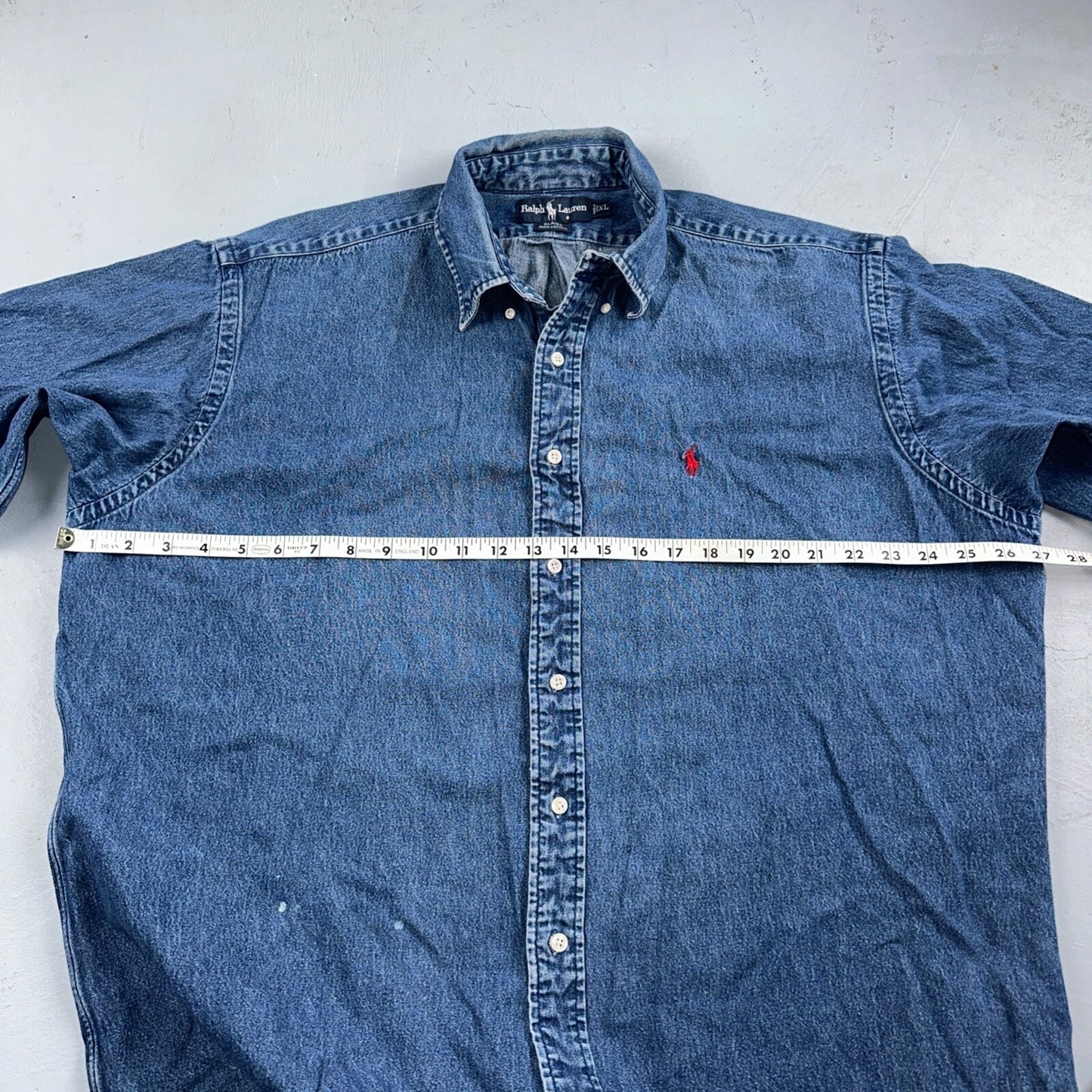 Polo Ralph Lauren Denim Blaire Button Front Oxford Shirt XL Vintage 90s