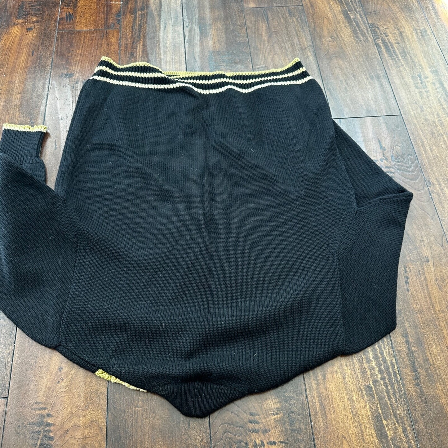 VTG Damon Sweater Mens L Black Gold Neck Wool Italy True 60s 70s RARE Stripe