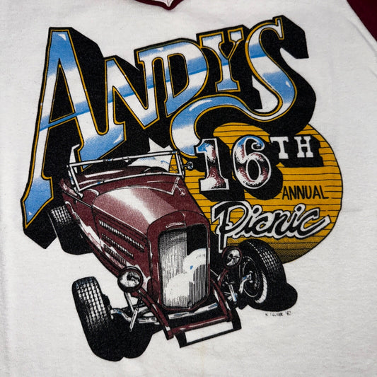 Andys Hot Rods Racing Cars Womens VTG T Shirt 80s Rare Cut Harley Girl Cool