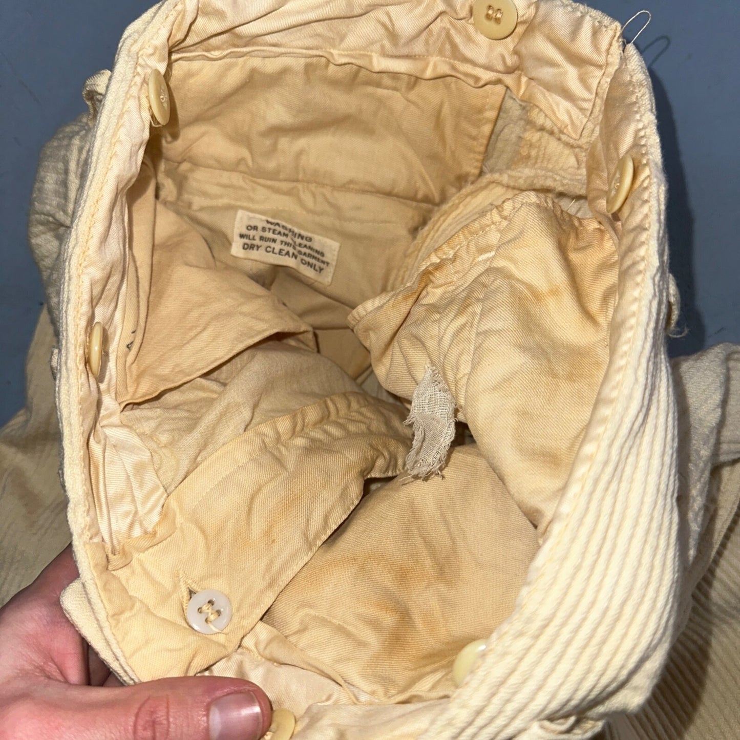 1930s 1940s Pants Mens 27 Yellow Corduroy Chino Straight Pockets Palm Beach Suit