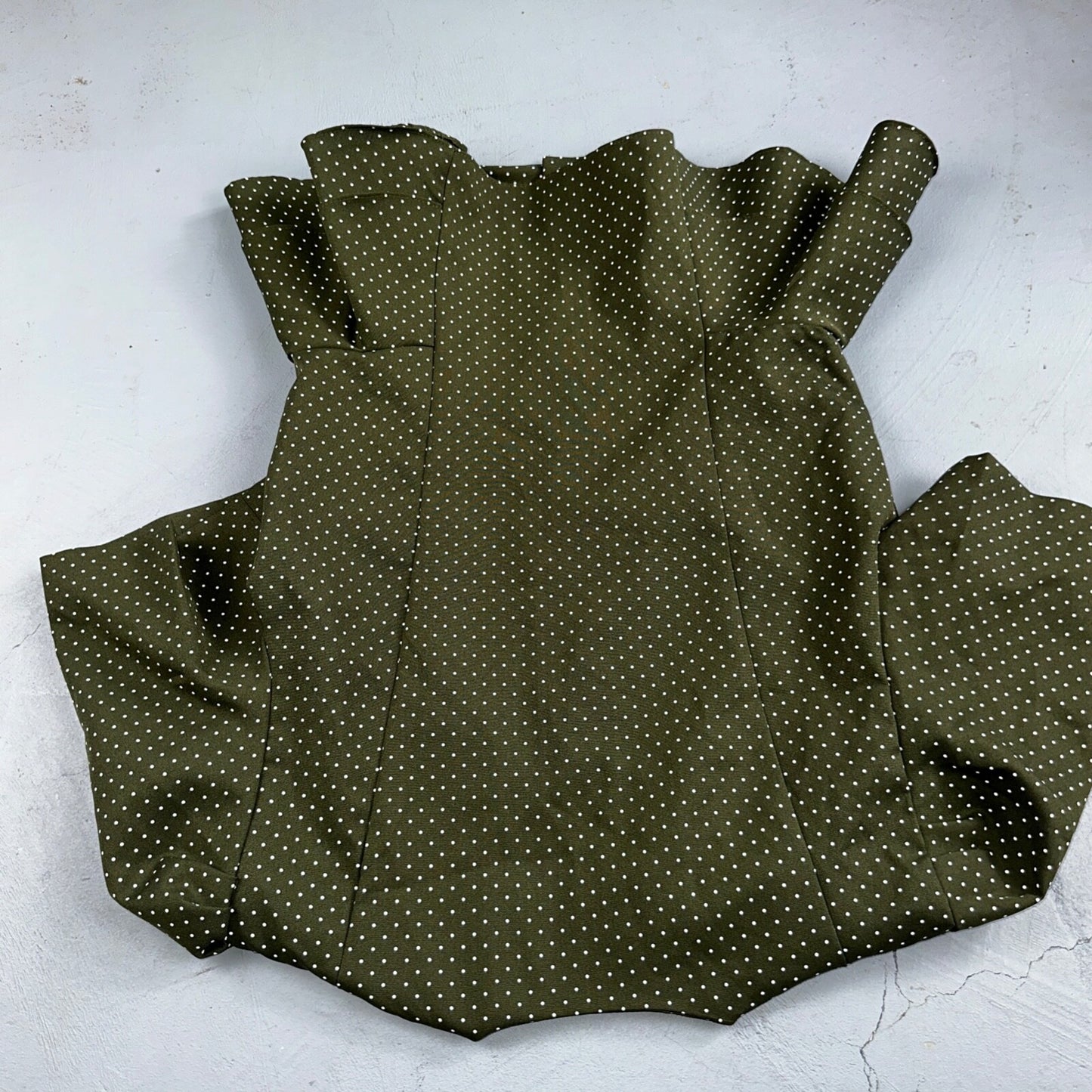 REINA 1970s Women Green Floral Dress Outfit Party Sz 12 VTG 2Pc Set Polka Dot