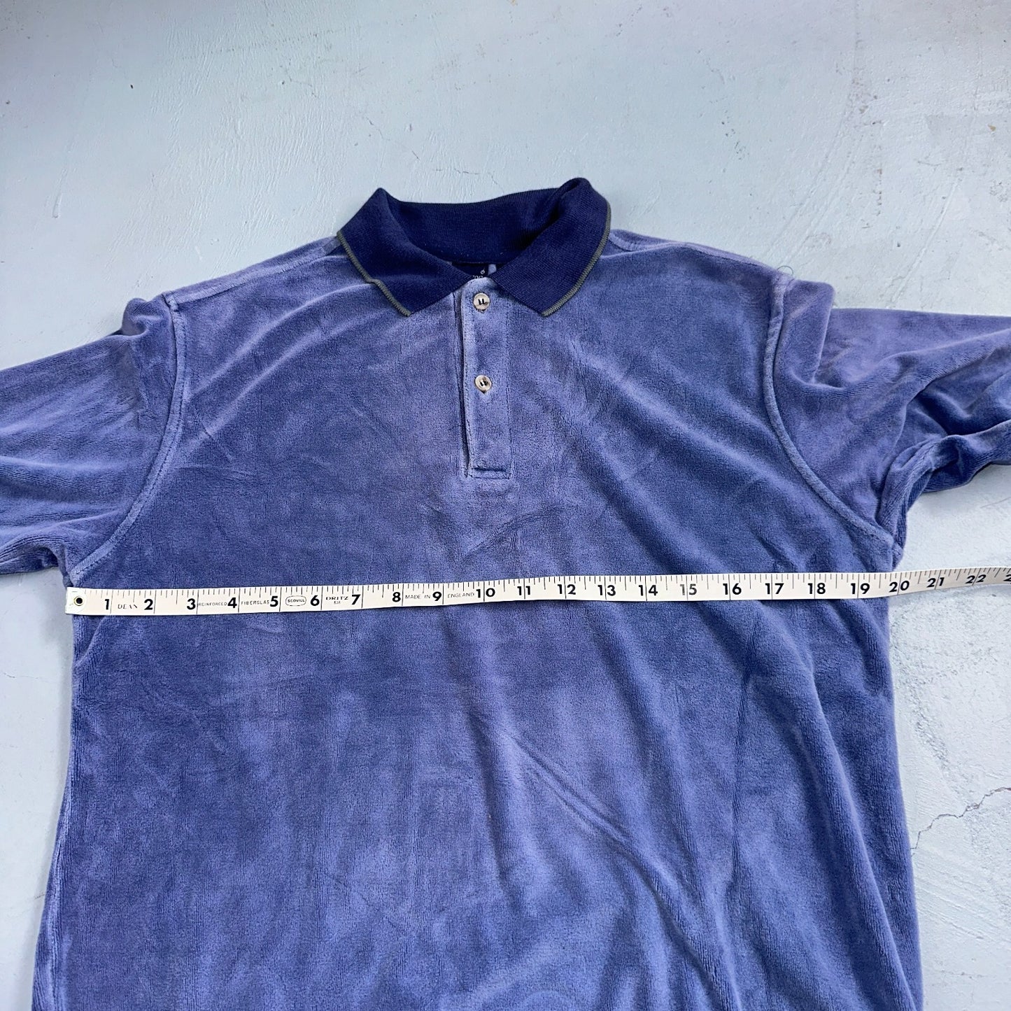 Velour Polo Shirt Hartog Marines Mens VTG 70s L USA Blue 1970s Rockabilly Worn