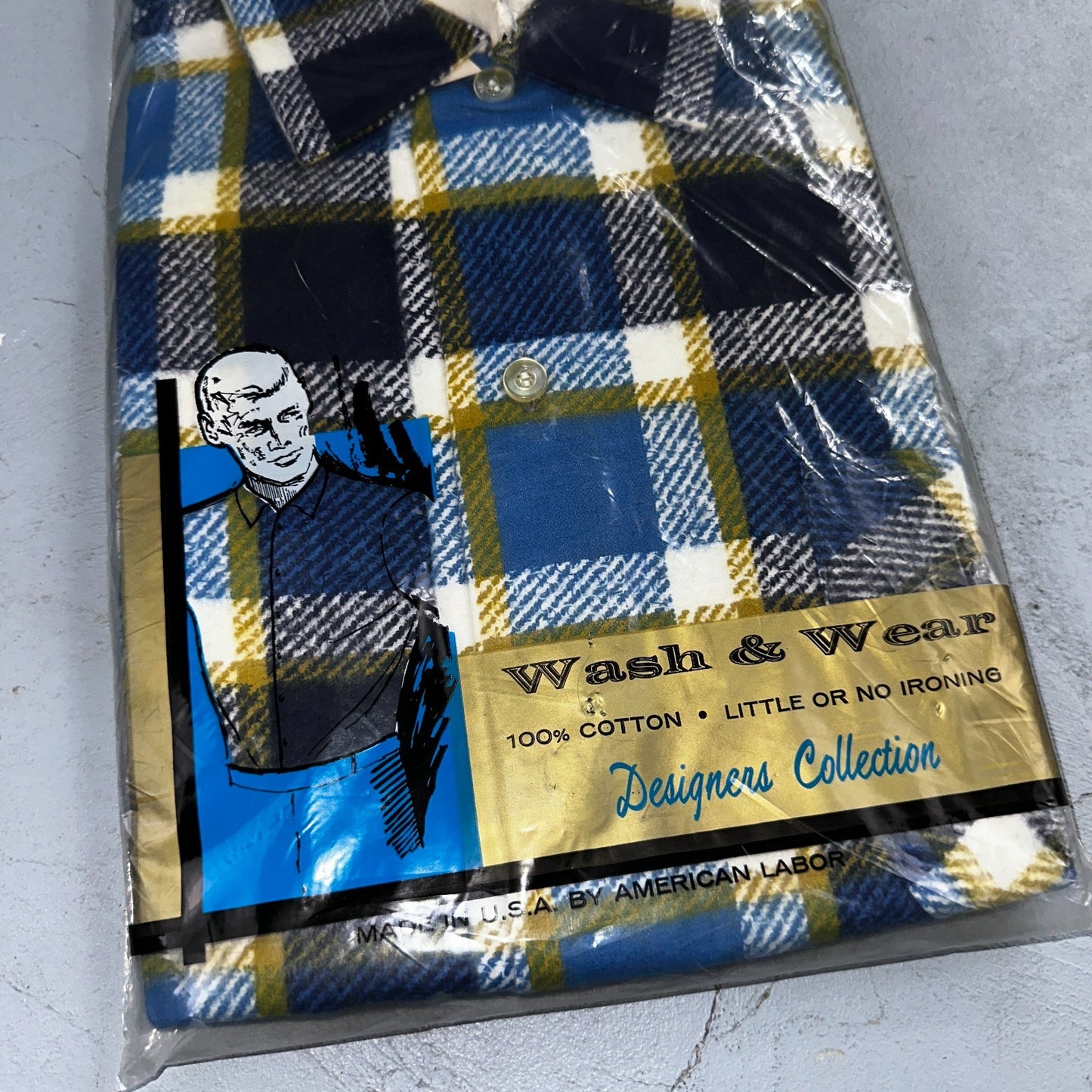 Deadstock VTG WASH N WEAR Button Down Shirt 50s 60s Shadow Plaid Rockabilly