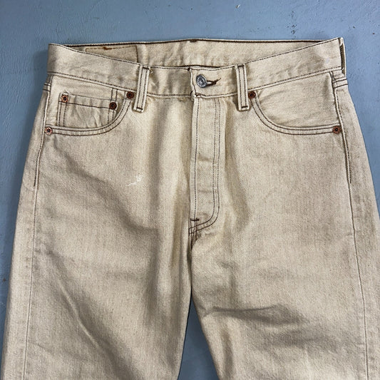 Levis 501 Vintage 90s USA XX Straight Leg Jeans Beige Light Wash 30x34 Act 29x29