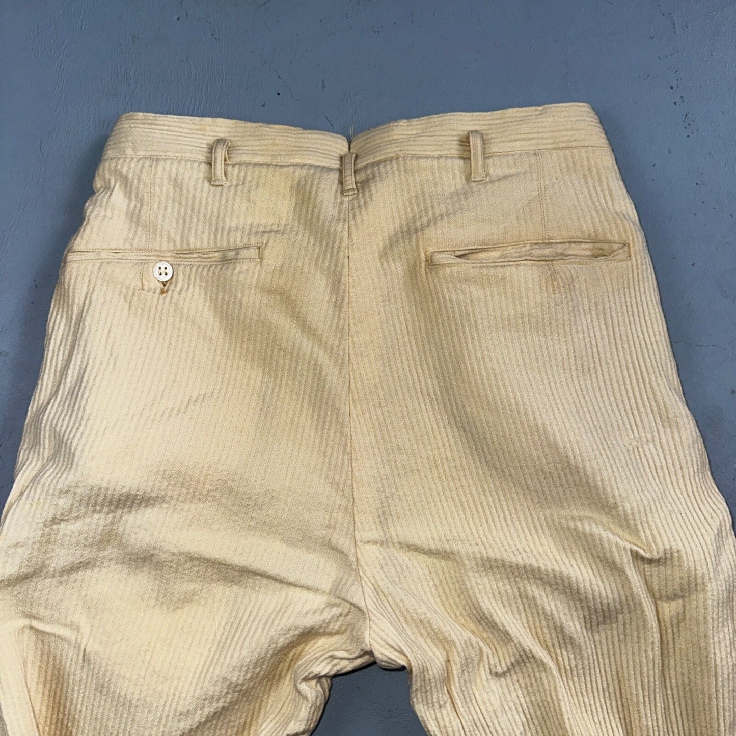 1930s 1940s Pants Mens 27 Yellow Corduroy Chino Straight Pockets Palm Beach Suit