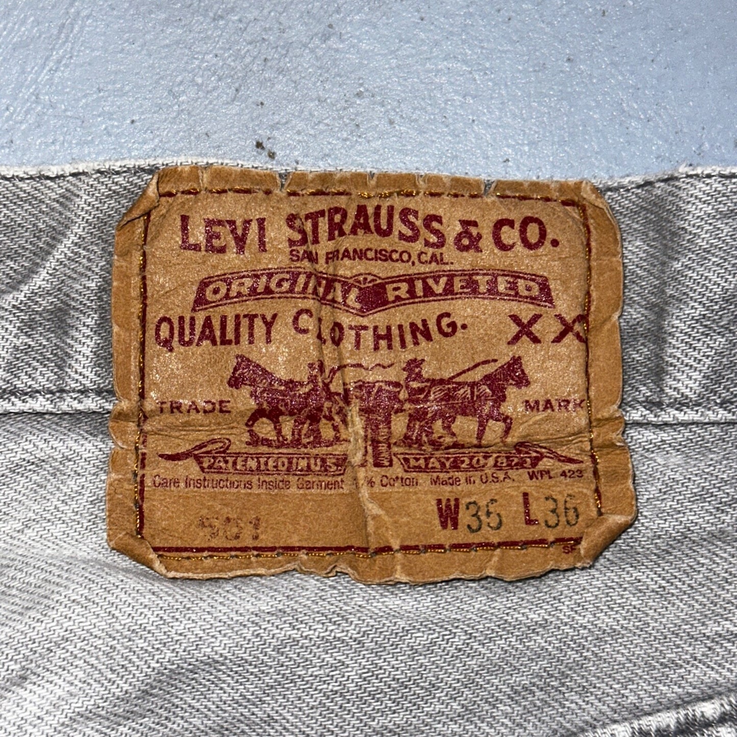 Levis 501 Vintage 90s USA XX Straight Leg Jeans 35x36 Gray Light Wash Act 34x34