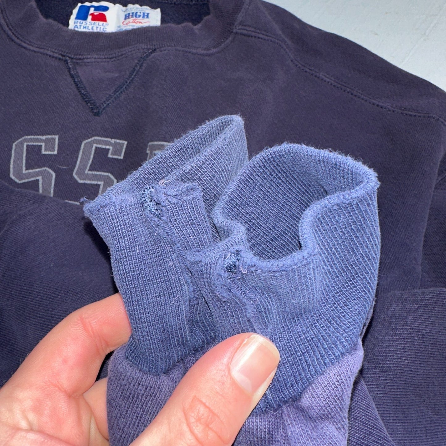 Russell Athletic USA Sweatshirt Crewneck Purple Navy 80s 90s Jumper Warm Up V
