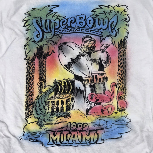 Miami Super Bowl 1999 90s VTG T Shirt Graphic Art Football Sports Dolphins