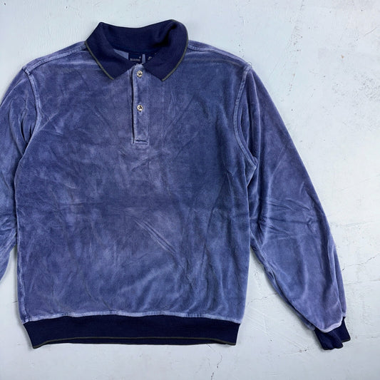 Velour Polo Shirt Hartog Marines Mens VTG 70s L USA Blue 1970s Rockabilly Worn