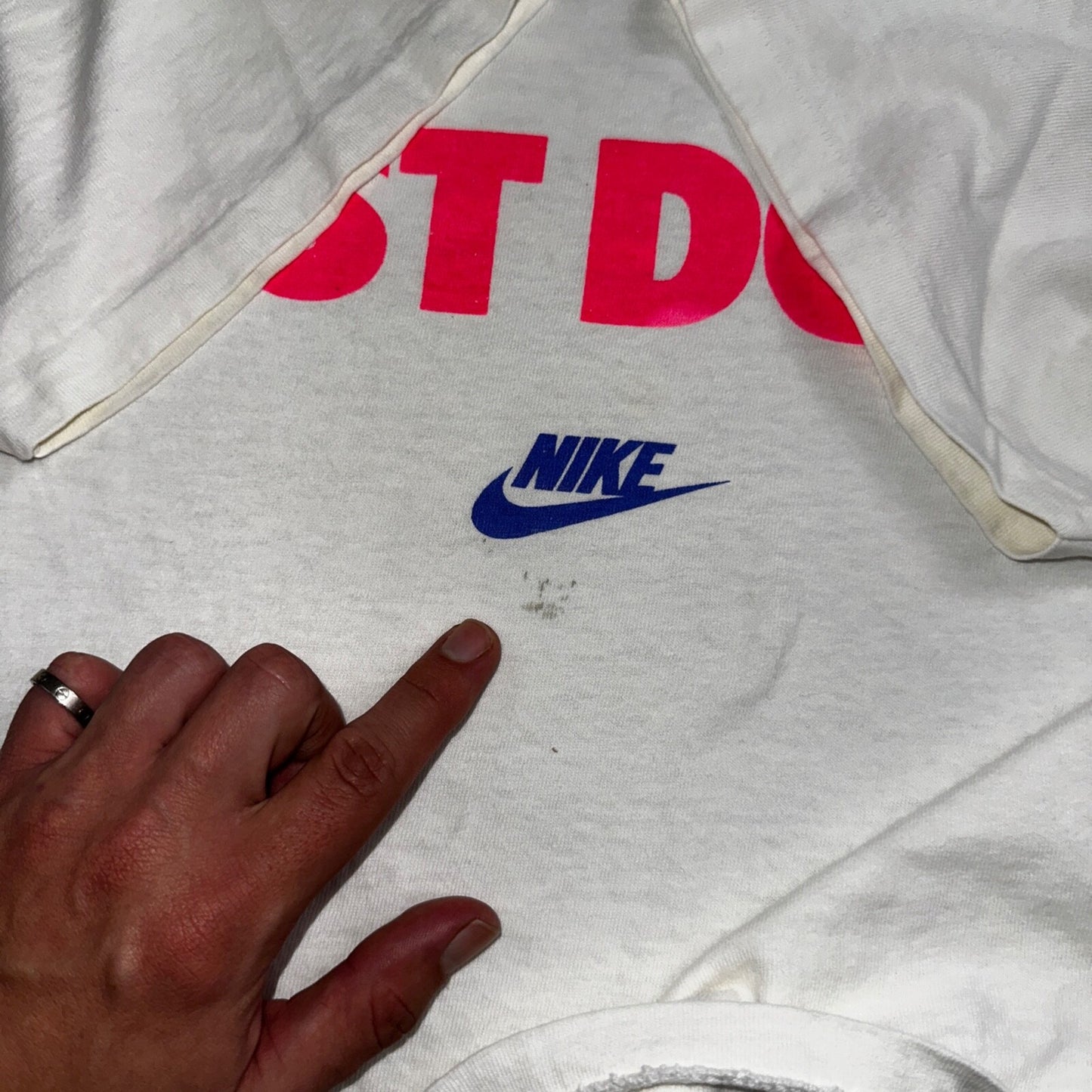 Nike Just Do It JDI VTG T Shirt Gray Tag 90s Single Stitch White Basic Gym
