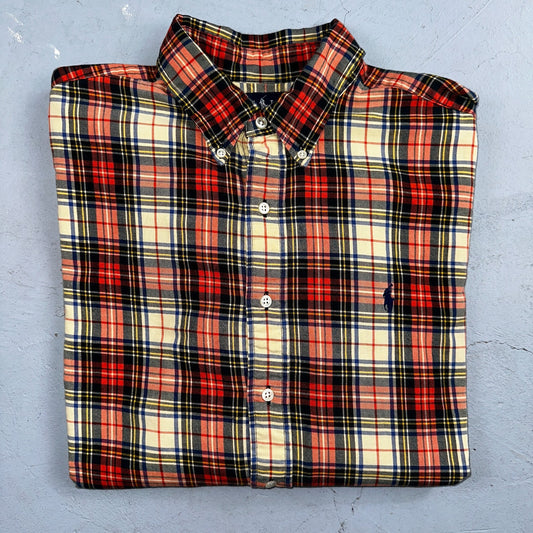 Ralph Lauren Classic Fit XL Plaid Shirt Red VTG Button Down Cotton Wool Blend