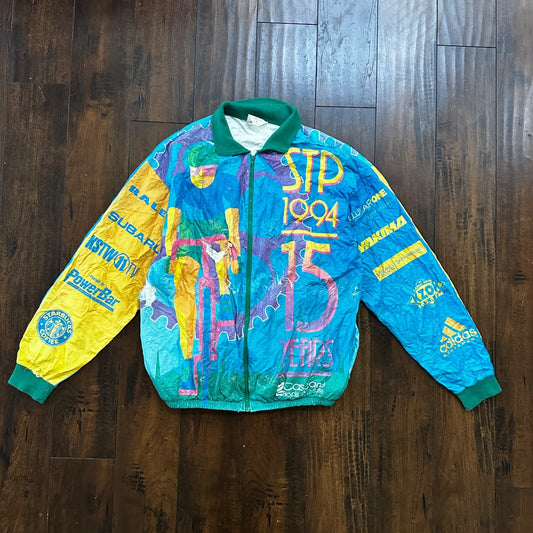 VTG 1994 STP Tyvek Jacket L AOP Cycling Race Seattle Portland Bicycle Track 90s