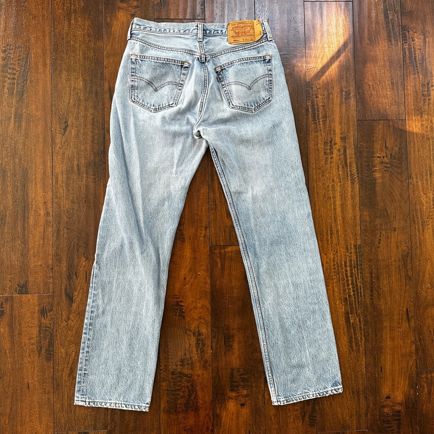 VTG 90s Levis 501 Button Fly 34x36 USA Tag Jeans Straight Wash Blue XX Act 30x32