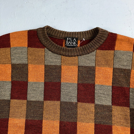 Jos A Bank VTG Mens L Pure Merino Wool Sweater Italy Checkboard 80s Patchwork