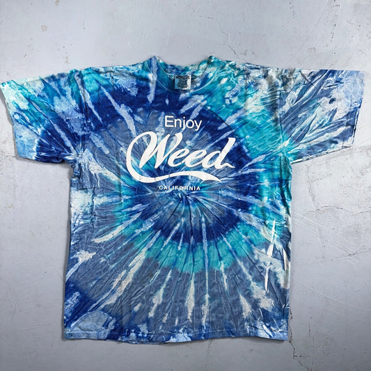 Oneita Enjoy Weed VTG T Shirt Tye Dye Single Stitch Stoner Funny Hippie Spirt