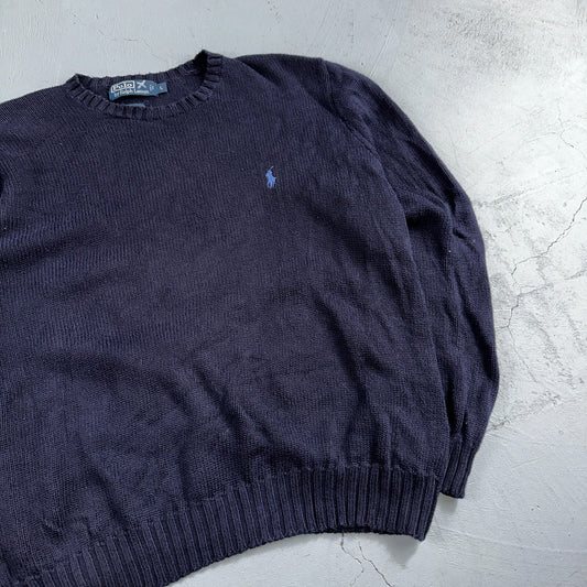 Polo Ralph Lauren Knit Crew Neck Sweater Blue Long Sleeve VTG 90s Cotton Size L