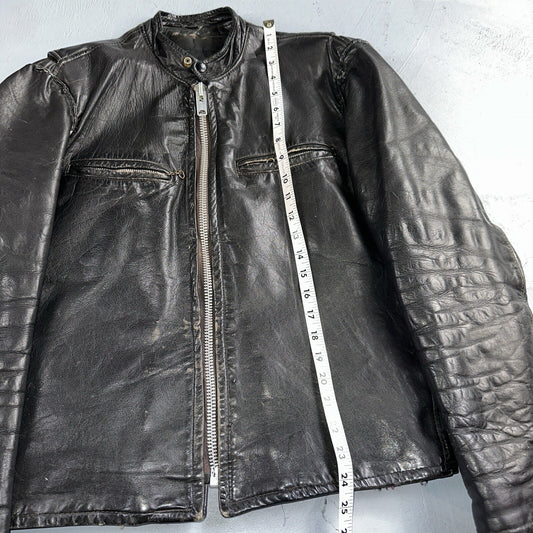 Vintage 50s 60s Black Leather Motorcycle Jacket Cafe Racer Biker 38 1950s 1960s