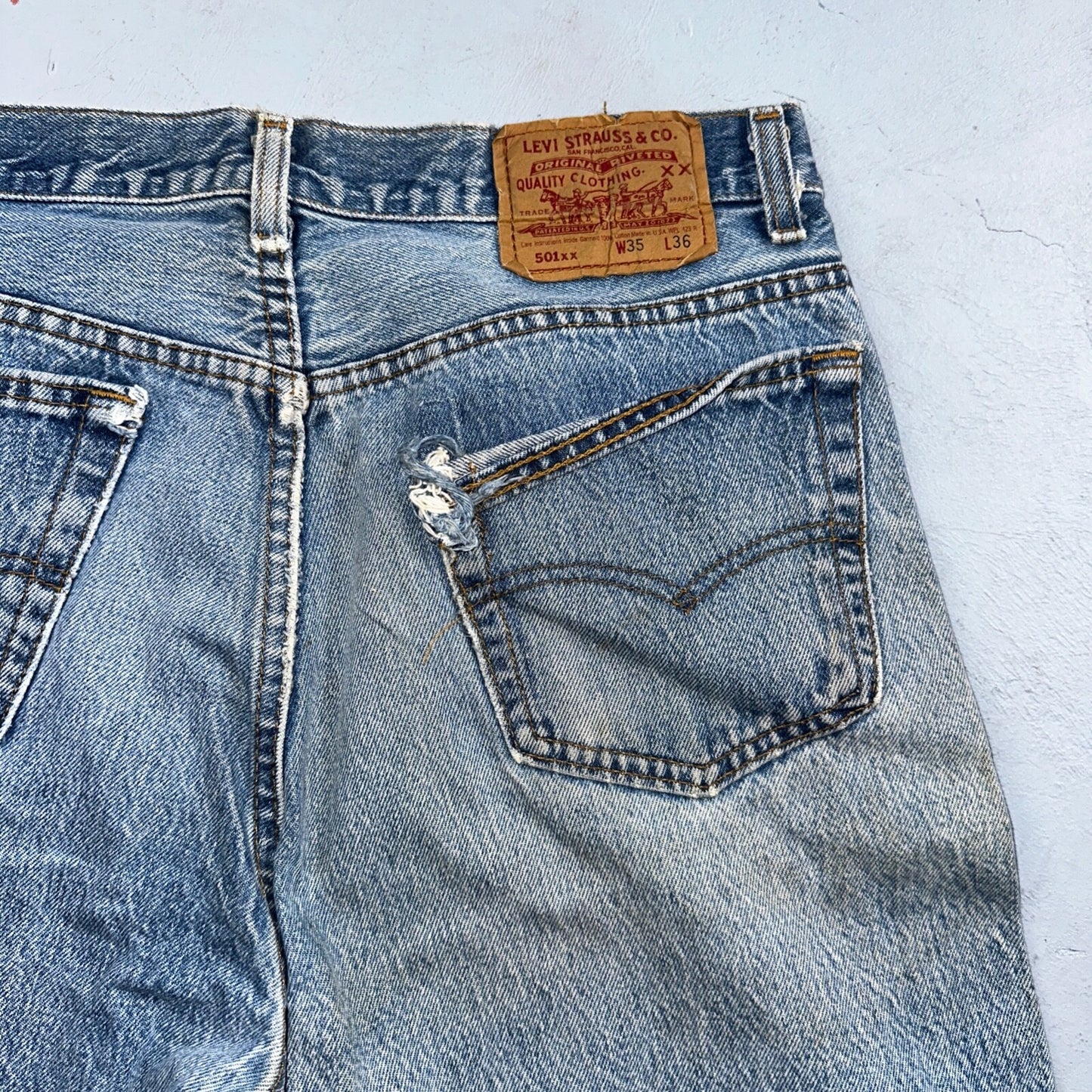 Levis 501 Vintage 90s USA XX Straight Leg Jeans 35x36 Blue Light Wash Act 32x32
