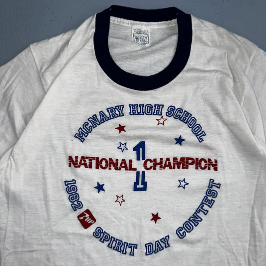 Champion McNary High School Oregon VTG T Shirt 7UP Soda Screen Stars Ringer 80s