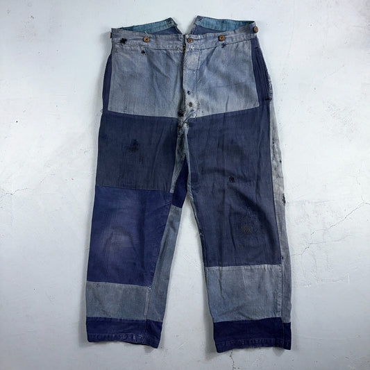 Vintage 1930s 1940s Buckleback Pants Denim Navy Blue Dungaree 30s 40s Rockabilly