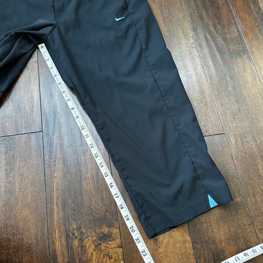 Vintage Nike Capri Pants Womens Size Large Black Blue Sweatpants Track VTG Y2K