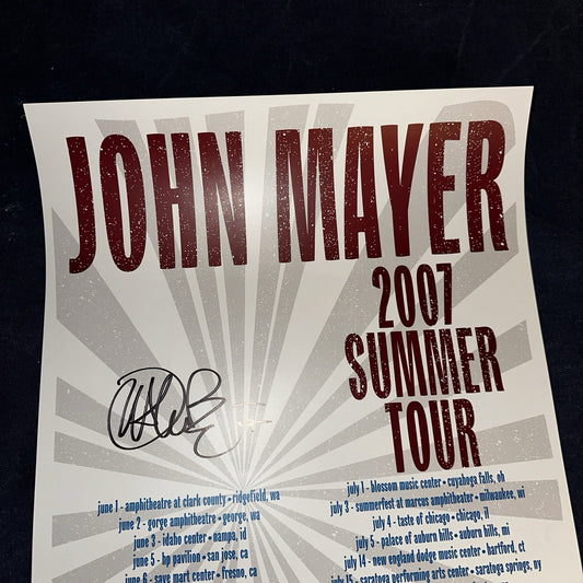 John Mayer Autographed 2007 Summer Tour Poster Signed Continuum Music 14×22