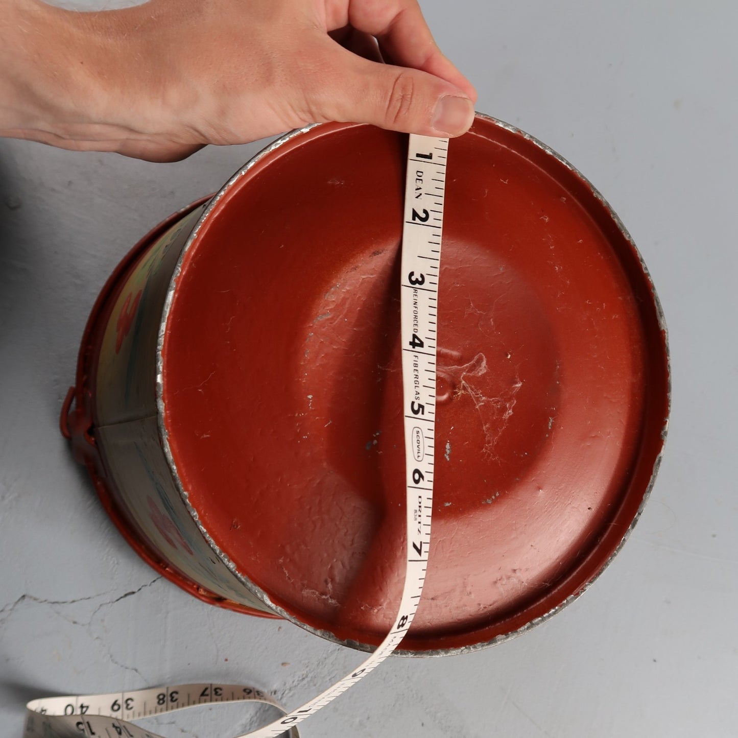 VTG Hand Painted Peaches Metal Bucket W Handle Galvanized Tub Garden Folk Art