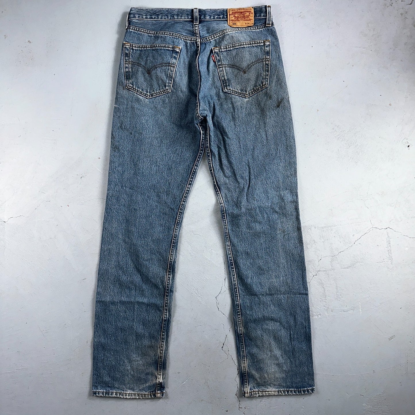 Levis 501 Vintage 90s Poland Straight Leg Jeans Blue Med Wash 34x34 Act 32x33