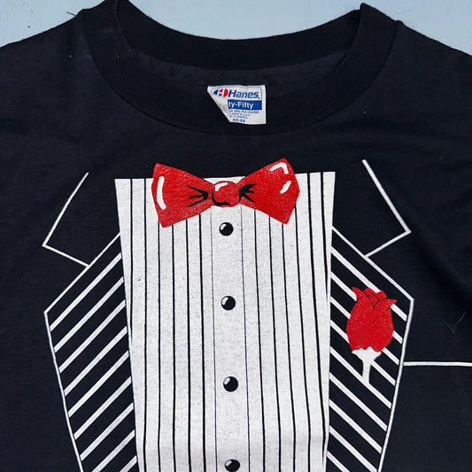 Tuxedo Black Hanes 80s VTG T Shirt 1980s Funny Joke Graphic Suit Tie Dressy