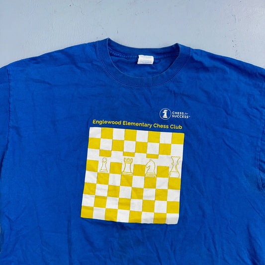 Chess Club Board Art T Shirt VTG Style Englewood Elementary Cool Geometric Blue